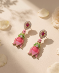 AD Enamel Lotus Drop Earrings
